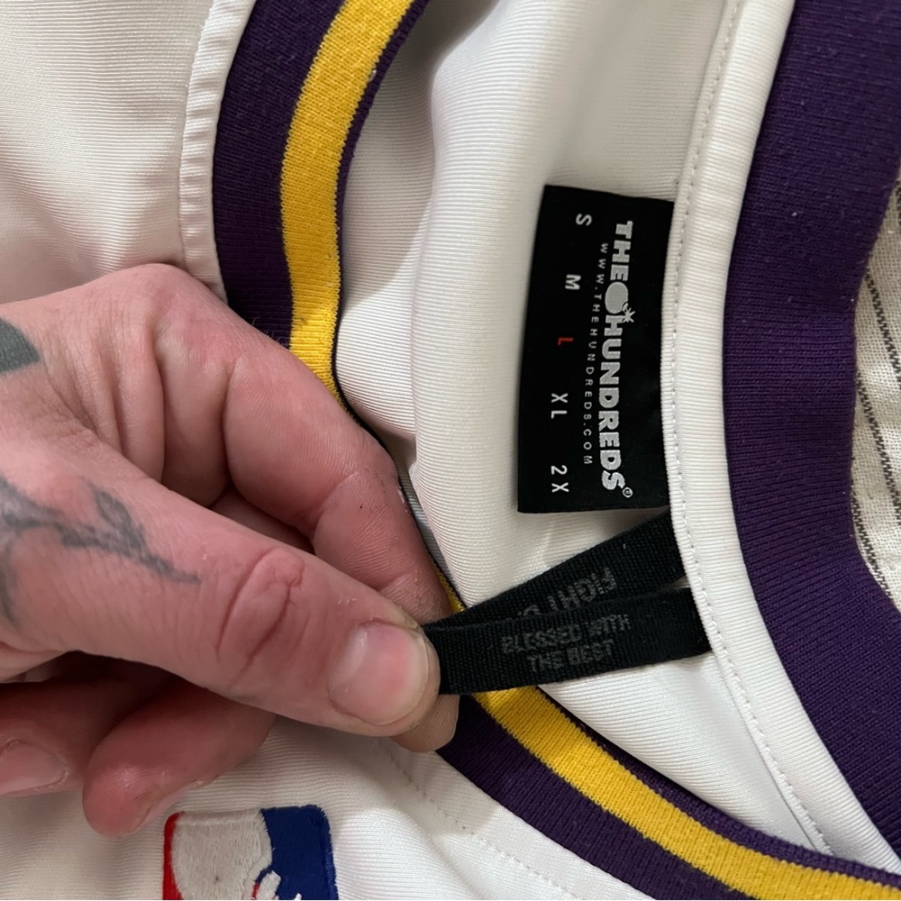 The Hundreds White Jersey with Purple Trim and Yellow Stripe - Picture 3 of 3